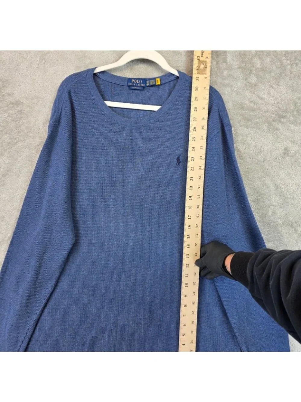 Polo Ralph Lauren Shirt Mens 2XL Blue Waffle Knit Thermal Crewneck Pullover Tee